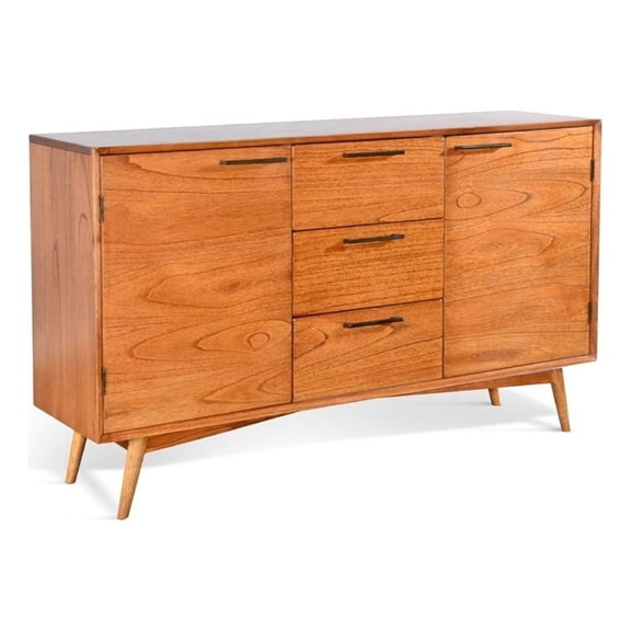 Benjara Anara Sideboard Buffet Console with 2 Cabinet Doors- Brown Mindi Wood