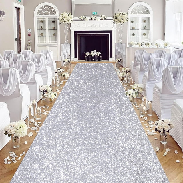 Alfombra QueenDream con lentejuelas plateadas para pasillo, 61 x 457 cm