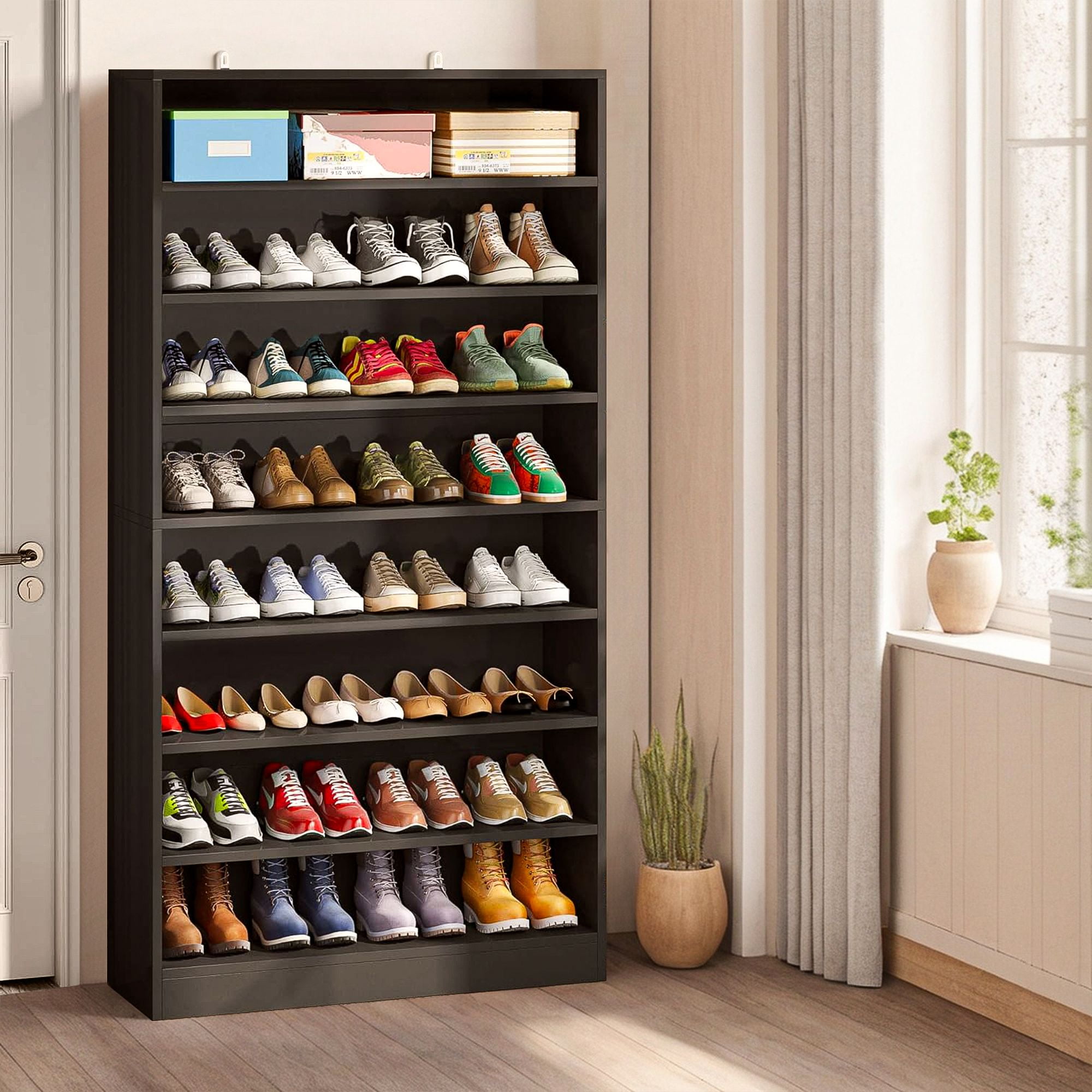 Demi Bonn Wooden Shoe Rack 9-Tier Shoe Storage Organizer Entryway Shoe Shelf, 40-45 Pairs Freestanding Shoe Cabinet, Black