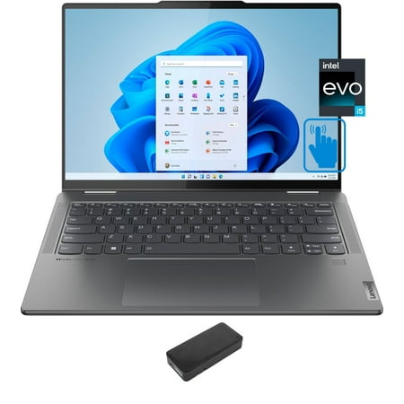Lenovo Yoga 7i Home/Entertainment 2-in-1 Laptop (Intel i5-1335U 10-Core, 14.0in 60 Hz Touch 2240x1400, Intel Iris Xe, 8GB LPDDR5 5200MHz RAM, 512GB M.2 2242 PCIe SSD, Win 10 Pro) with DV4K Dock