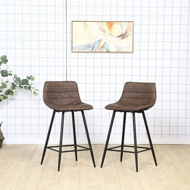 Eiwelive Bar Stools Set Of 4 Low Back, Low Back Counter Stools Leather