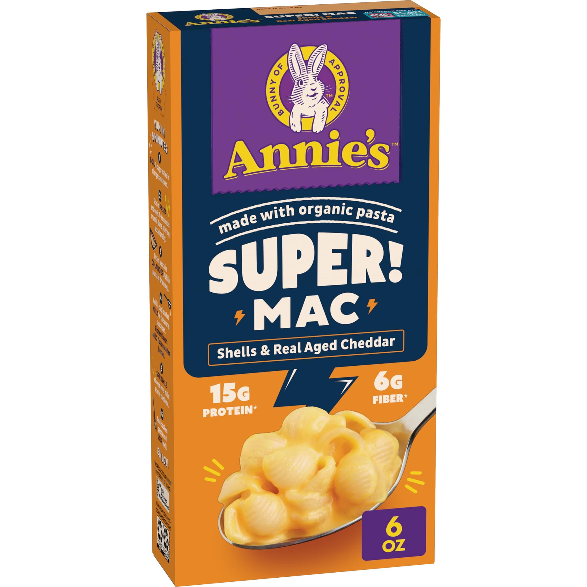 Pack of 2 Annie's Super! Mac, Protein Macaroni And Cheese Dinner, Shells & Real Aged Cheddar, 6 oz.