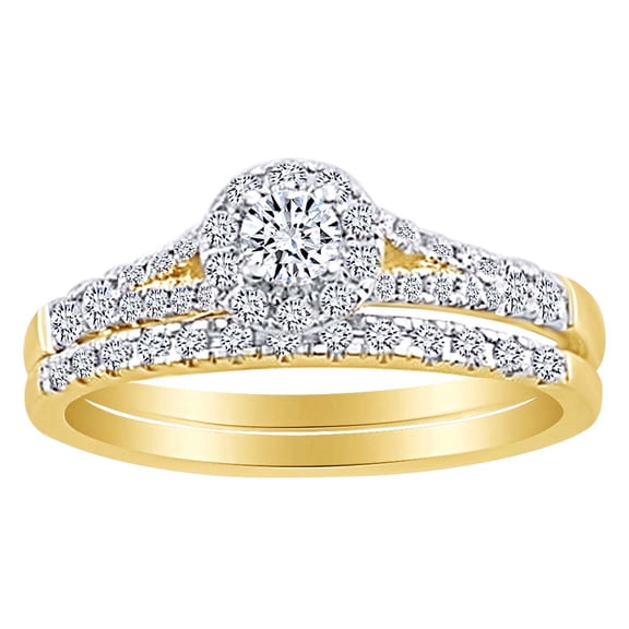 AFFY Round Cut White Natural Diamond Bridal Ring Set In 10K Solid Yellow Gold (0.5 cttw)-4