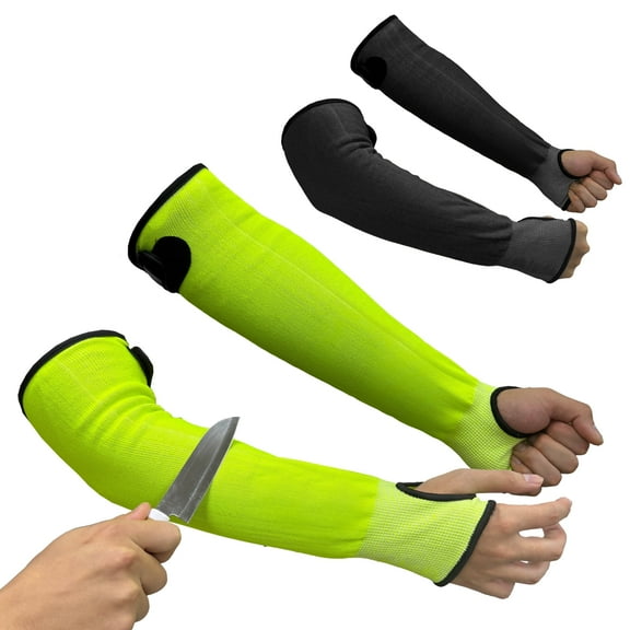 HOLLY Cut Resistant Sleeves for Arm Work Protection, Level A4, HPPE Yellow, 1 Pair, Large