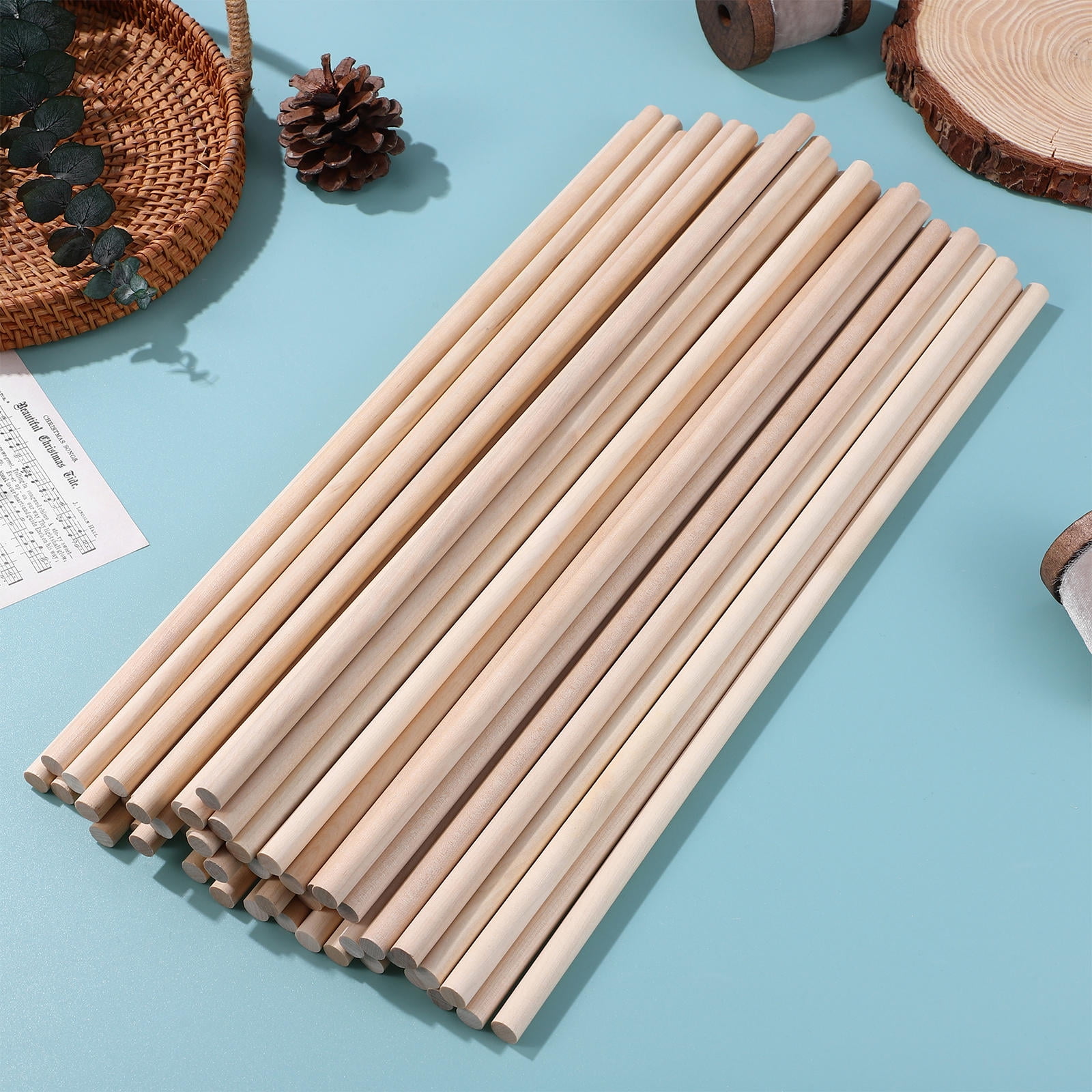 AURARMLET 50Pcs Wood Round Sticks Unfinished Hardwood Dowels for Versatile Craft Projects