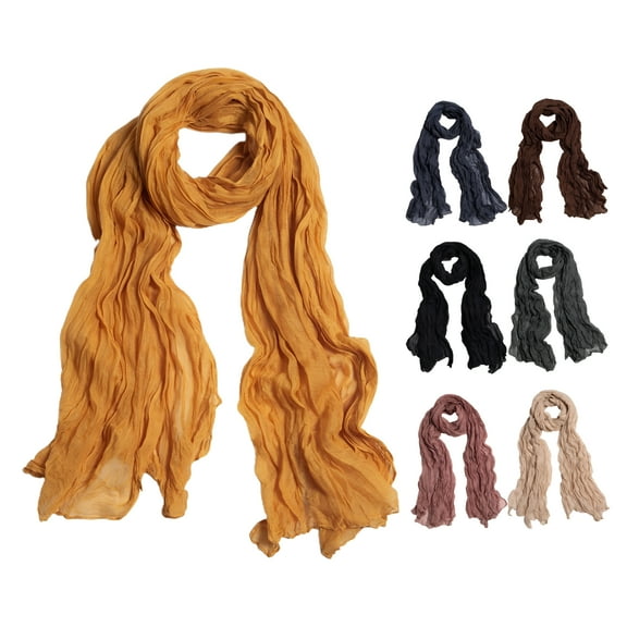 TELOLY Women Scarf Solid Color Long Wide Crumple Thin Decorative Soft Perspective Wrinkled Scarf Clothes Accessory Light Tan 180cm
