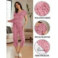 thumbnail image 3 of Ekouaer Womens Pajama Set Short Sleeve Sleepwear Pleated Floral Pjs Set Capri Pants Lounge Sets with Pockets, 3 of 6
