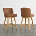 thumbnail image 5 of ReNest 26" Swivel Counter Height Bar Stools, Modern Upholstered Counter Stools with Back and Wood Legs for Kitchen Island & Home Bar, Saddle Brown Faux Leather, Set of 2, 5 of 13