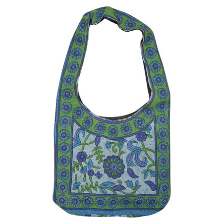 India Arts - Gorgeous Floral Hobo Bag Flat Bottom 15 x 12 Blue - 0