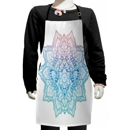 

Lotus Kids Apron Bohemian Tattoo Style Pastel Toned Mandala Abstract Lotus Flower Design Boys Girls Apron Bib with Adjustable Ties for Cooking Baking Painting Lilac Pale Blue by Ambesonne