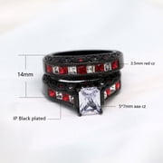ringheart Black Matching Rings His Her Ring Sets Couple Rings Red CZ Women Wedding Ring Sets for Him and Her Men and Women Ring