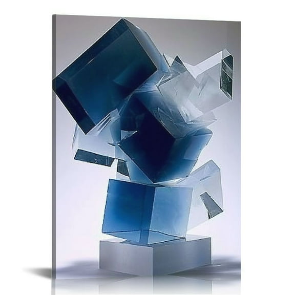 Nawypu Blue Abstract Wall Art for Living Room Decor Modern Blue White Grey Abstract Geometric Canvas Panels Painting Picture Framed Artwork Office Bathroom Bedroom Home Decor