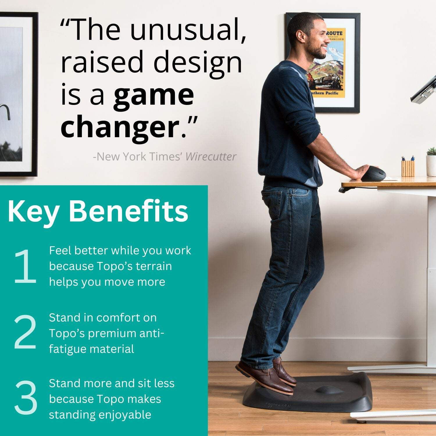 Topo Comfort Mat by Ergodriven The Original Not Flat Anti Fatigue Standing Desk Mat with Calculated Terrain Accessories Obsidian Black