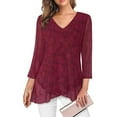 thumbnail image 3 of Pxiakgy Dressy Tops for Women Women's Casual Solid Tops Print V Neck Irregular Long Sleeve T Shirt Blouses 3/4 Sleeve Tunic Tops Asymmetric Hem Blouses Lightweight Mesh Shirt Flowy Work Shirts Wine Xl, 3 of 3