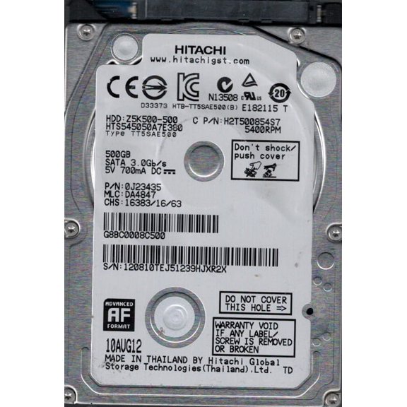 Hitachi HTS545050A7E380 P/N: 0J23435 MLC: DA4847 500GB