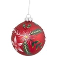 thumbnail image 2 of Northlight Poinsettia and Holly Glass Christmas Ball Ornament - 4" - Red, 2 of 6