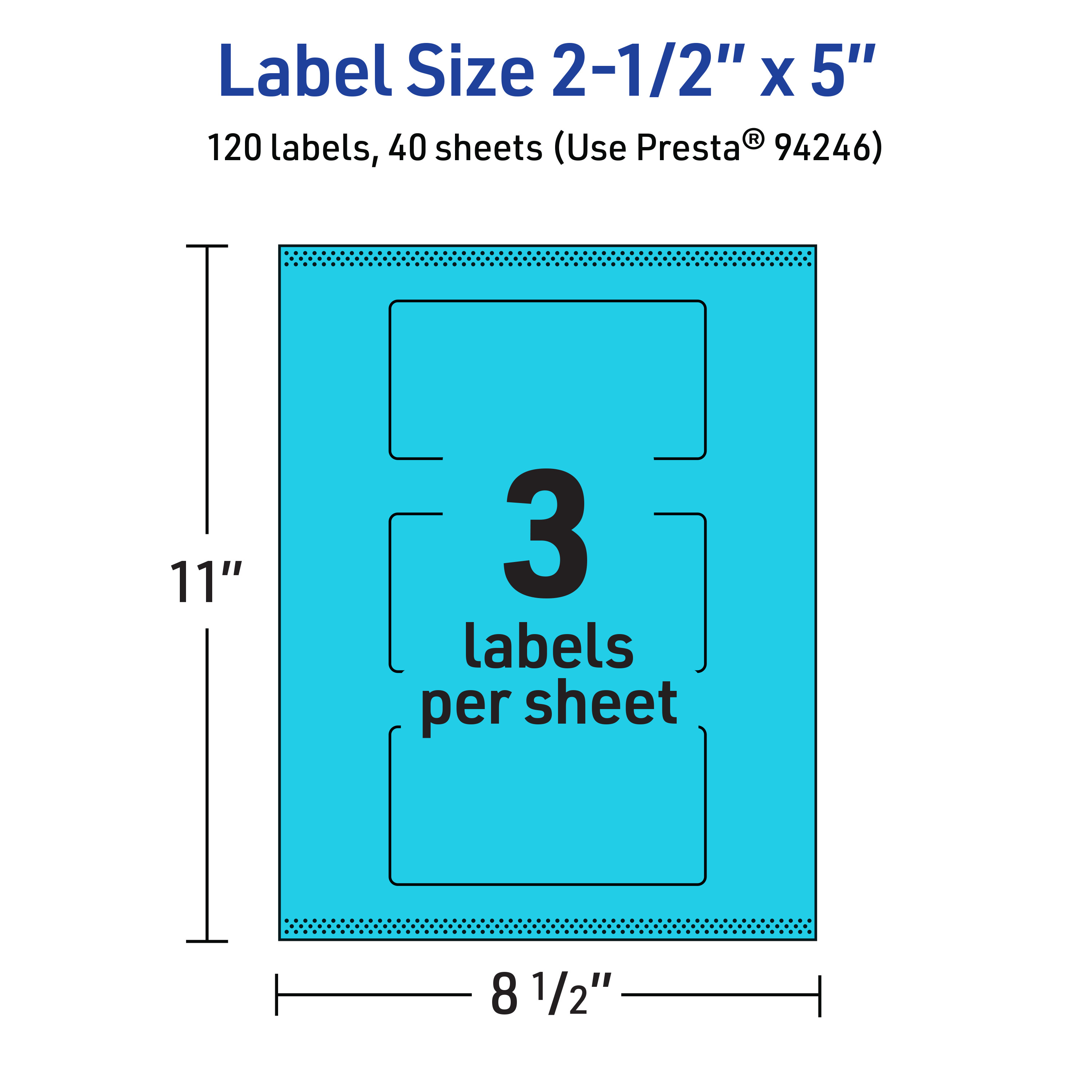 Avery Printable Rectangle Labels, Bright Blue, 2.5" x 5", 120ct