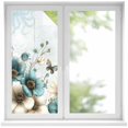 thumbnail image 2 of Teal Tulip Butterfly Window Privacy Film, Beige Turquoise Floral Blue Coastal Static Cling UV Sun Blocking Tint Film Heat Control Windows Films for Bedroom Bathroom, Window Stickers 17.7"x39.3", 2 of 8