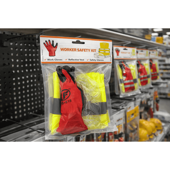 Worker Safety KIT, 3 in 1, Safety vest   Glasses   Gloves.