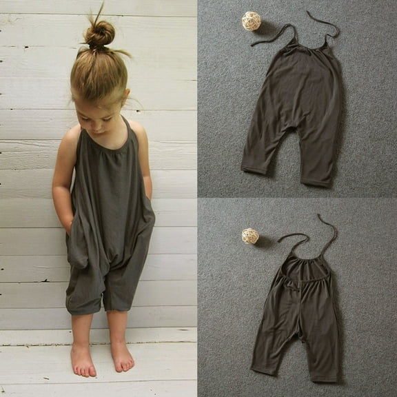Jumpsuits for Girls Solid Spaghetti Strap Sleeveless Loose Romper Long Pants Jumpsuit with Side Pockets Girls Rompers Size 3T