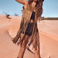 thumbnail image 3 of MORTTIC Women's Solid Color Elegant Western Fringe Vest - Round Neck Side Slit Hem With Boho Tassel Details, 3 of 5