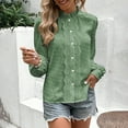 thumbnail image 4 of AXXD Green Basic Sexy Tops for Women 2024 Lace Early Spring Dress Solid Color Bubble Sleeve Blouse Long Sleeve Standing Collar Top, 4 of 7