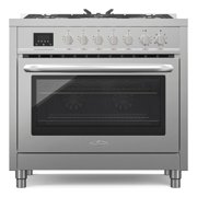 Pemberly Row Modern 36" 5 Burner Freestanding Dual Fuel Range