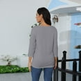 thumbnail image 4 of CHUANK Blouses pour Femmes T-shirts Unis Manches 3/4 Col Rond Hauts d'Été Décontractés, 4 of 9