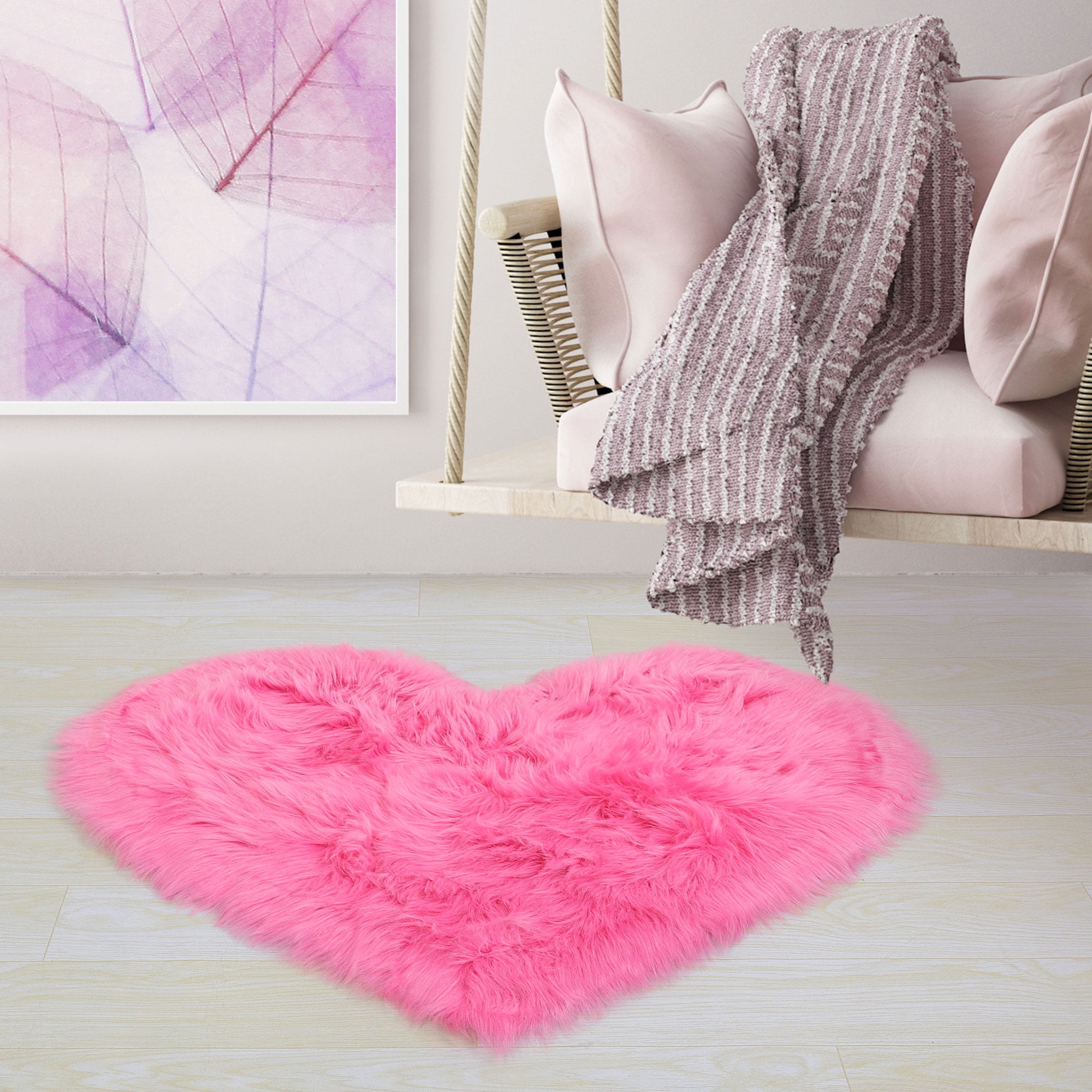 PiccoCasa Faux Fur Area Rug Shaggy Floor Mat, Light Pink 2.3x3