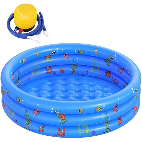 Alberca Inflable Redonda, Mini Piscina Inflable de 3 Niveles, Acuáticos de Verano para Adultos al Aire Patio Trasero (Azul)