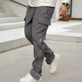 thumbnail image 2 of XIAOCHA Mens Side Button Closure Cargo Pants Retro Loose Straight Trousers Athletic Workout Streetwear PantsGreyXXXL, 2 of 4
