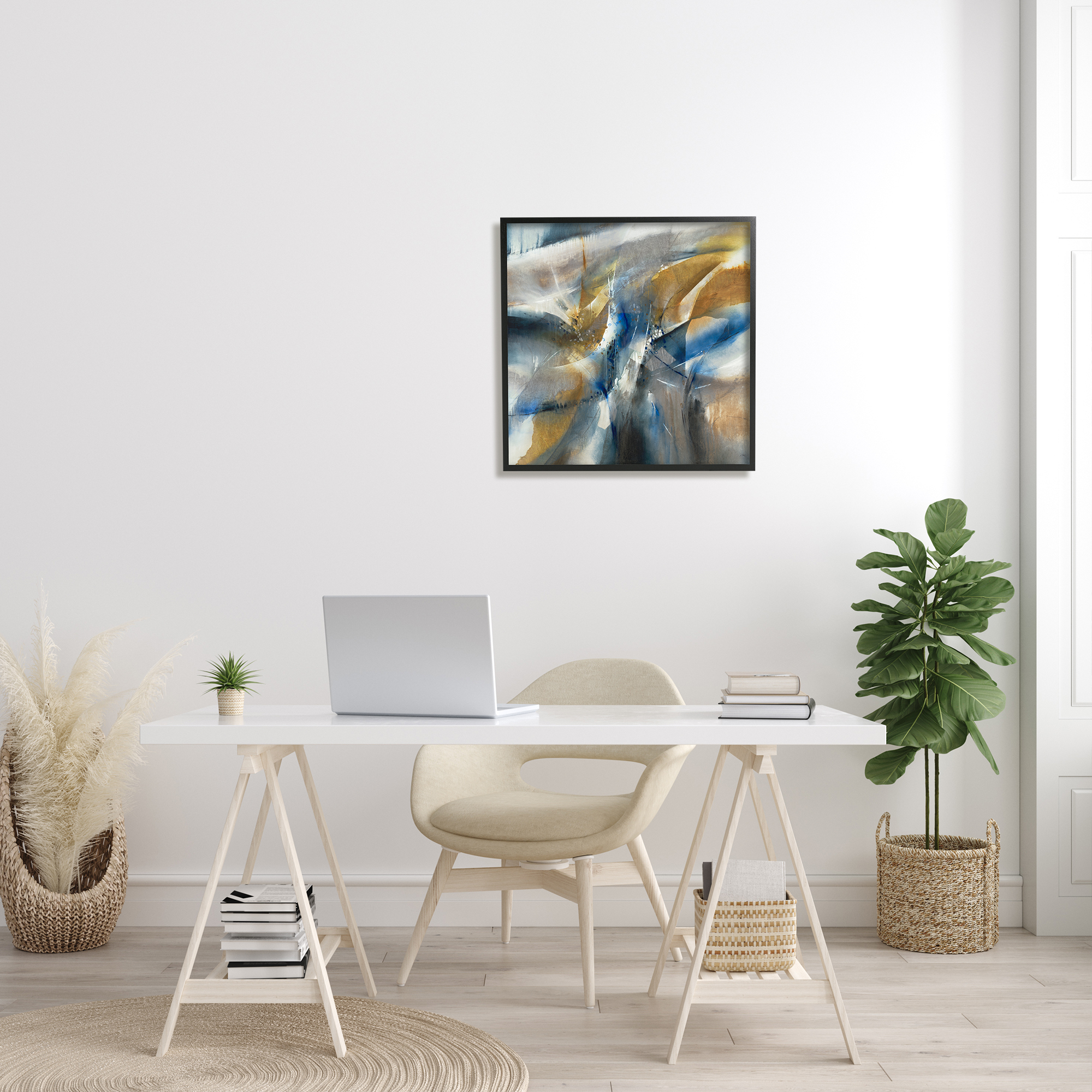 Stupell Industries Abstract Blue Grey Yellow Distortion Busy Shape Arrangement, 24 x 24, Designed by K. Nari