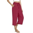 thumbnail image 4 of DHFJKG Women's Casual Capri Pants Linen High Waisted Solid Color Loose Fit With Tight Waist Lace Up Wide Leg Cropped Pants Cozy Trousers, 4 of 5