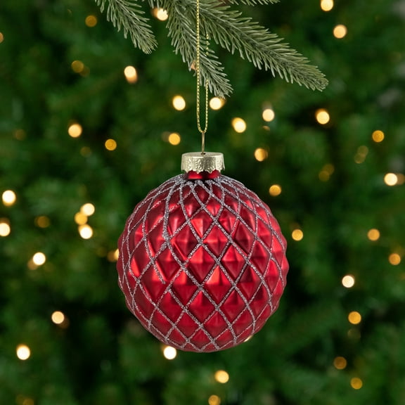 Northlight Glittered Glass Christmas Ball Ornament - 3.25" - Red and Silver