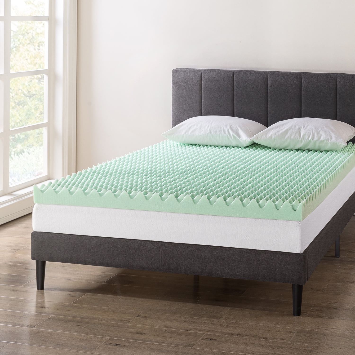 Mellow 4" Egg Crate Memory Foam Mattress Topper with Aloe Vera Infusion, Short Queen