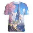 thumbnail image 5 of Blossoming Paris Eiffel Tower Womens Tops Women's Fashion Casual Short Sleeve Flower Print Round Neck Pullover Top Blouse, 5 of 6