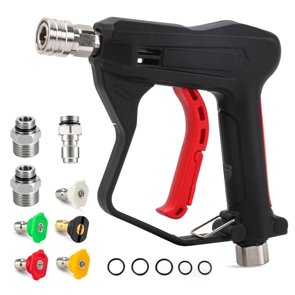 Short Pressure Washer Gun, 4350 PSI Power Washer Trigger Gun with 1/4" Quick Connect, 3/8" Male Plug, M22-14mm & 15mm Fittings, Compatible with Foam Cannon