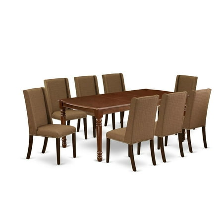 East West Furniture Dover 9-piece Wood Dining Set with High Back in Mahogany