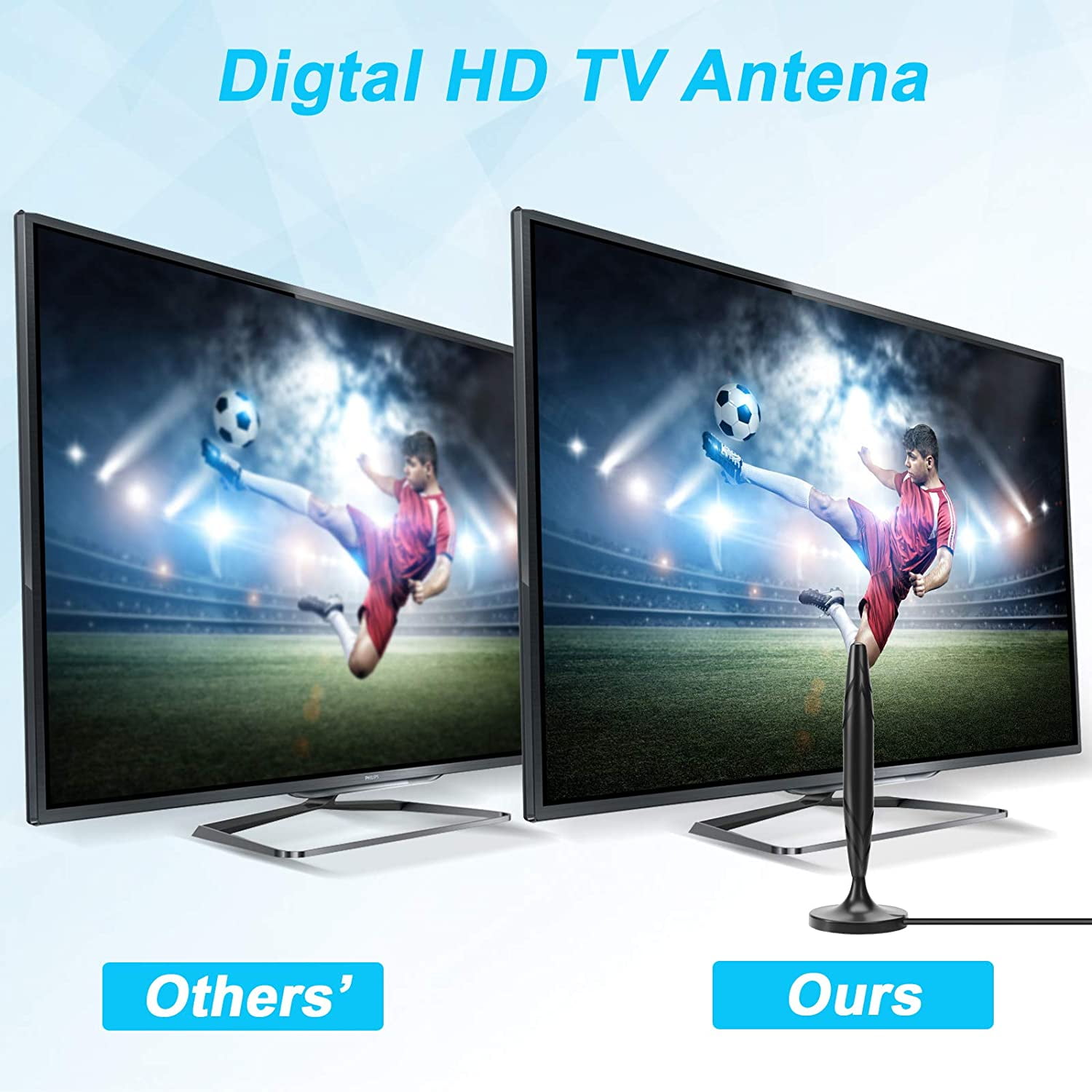 Camkey Indoor TV Antenna -  with Amplifier Signal Booster, Supports 4K and1080P Resolution, 120 Miles Range, VHF and UHF Frequency