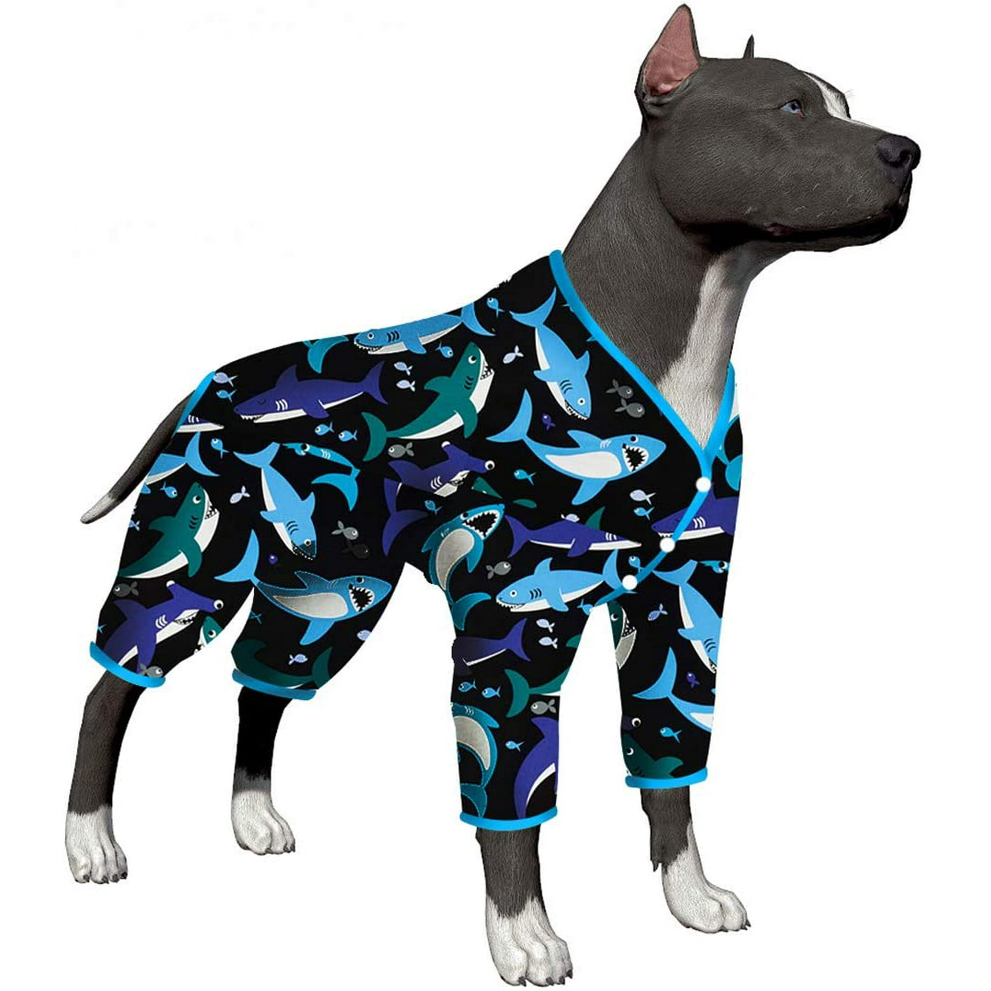 Iguohao Dog Pajamas For Large Dogs Big Bites Shark Black Prints Lightweight Big Dogs Pullover Full Coverage Large Breed Dog Pjs Large Dog Jamammies 1