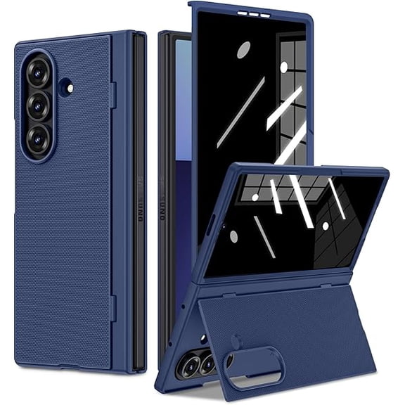 for Galaxy Z Fold 7 Case with Stand, with Front Privacy Screen Protector & Hidden Kickstand, Support Wireless Charging Slim Hard Shockproof Protective Phone Case for Samsung Galaxy Z Fold 7, Blue