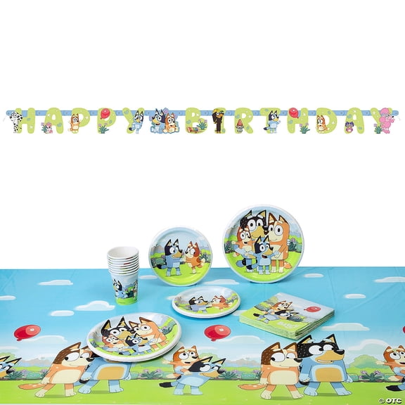 42 Pieces Bluey Party Tableware & Decorating Kit for 8 Guests