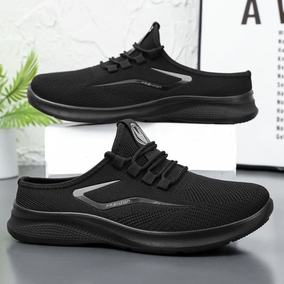Domzle Shoes for Men Casual Slip on Walking Sneakers Lightweight Breathable Mesh Fashion Gym Athletic Sports Workout Non Slip Trainers Black