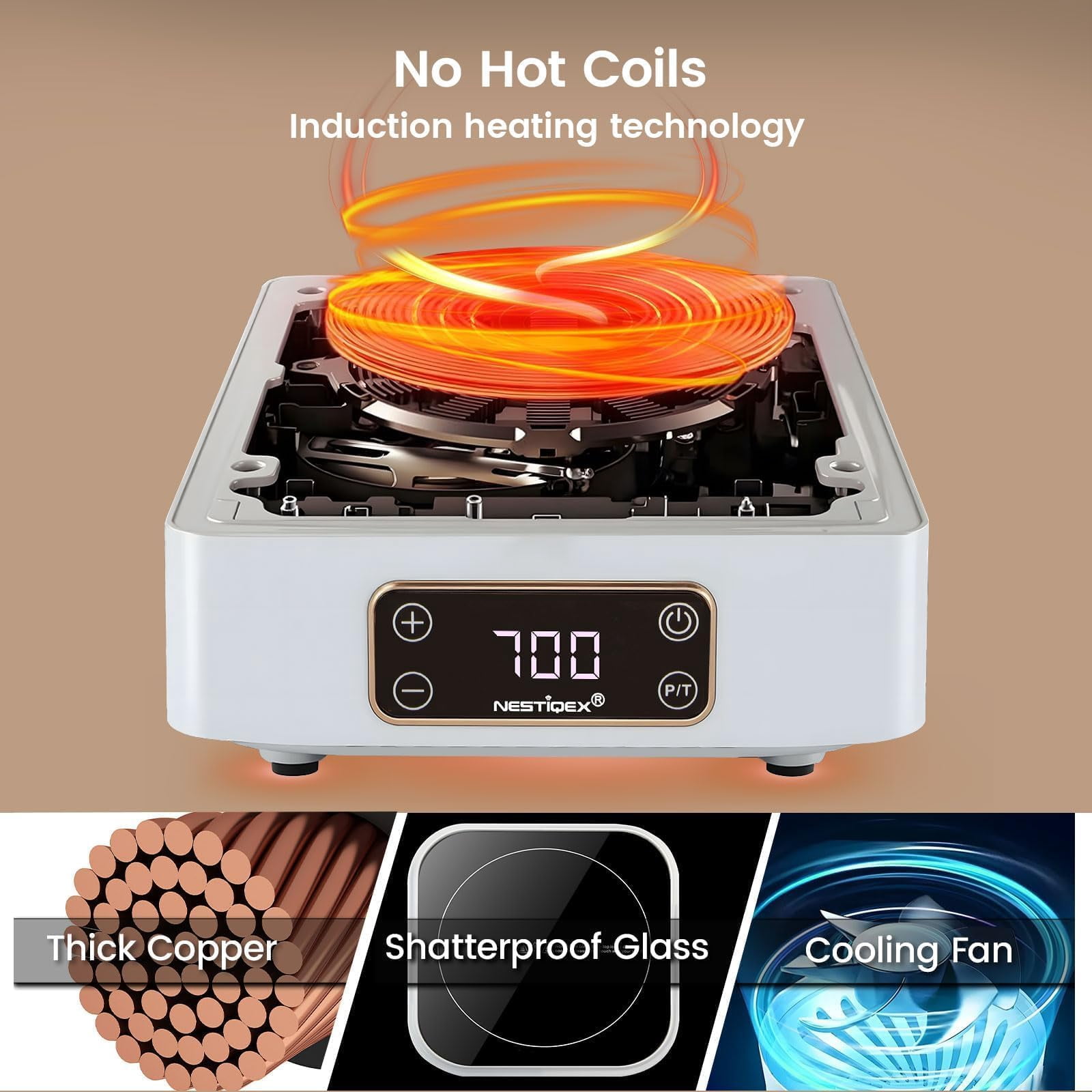 Mini Induction Cooktop 700W, 120V Portable Single Induction Burner Compact Electric Hot Plate for Small Kitchens, Travel, RV, Camping – Quick Heat for Coffee, Tea, Flameless, Easy-Clean