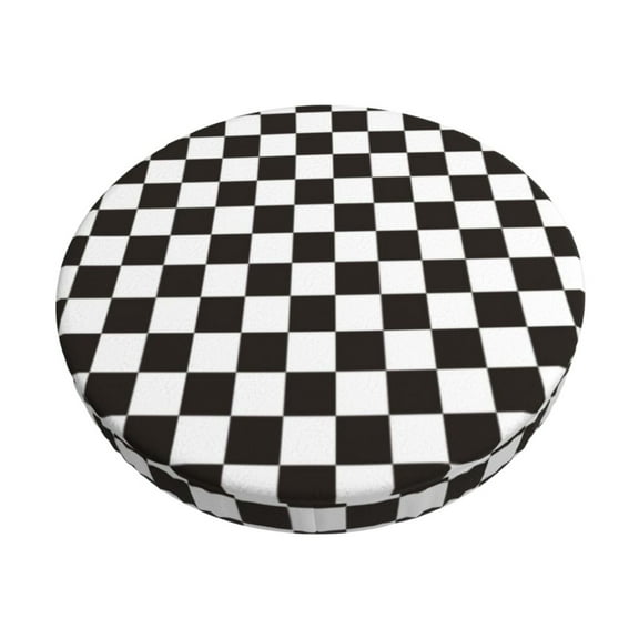 Vsdgher Black and White Checkerboard Print Stool Covers Round,Stretch Round Stool Covers Washable Stool Cushion Slipcover Elastic Chair Covers for 12-14 Inch Chair