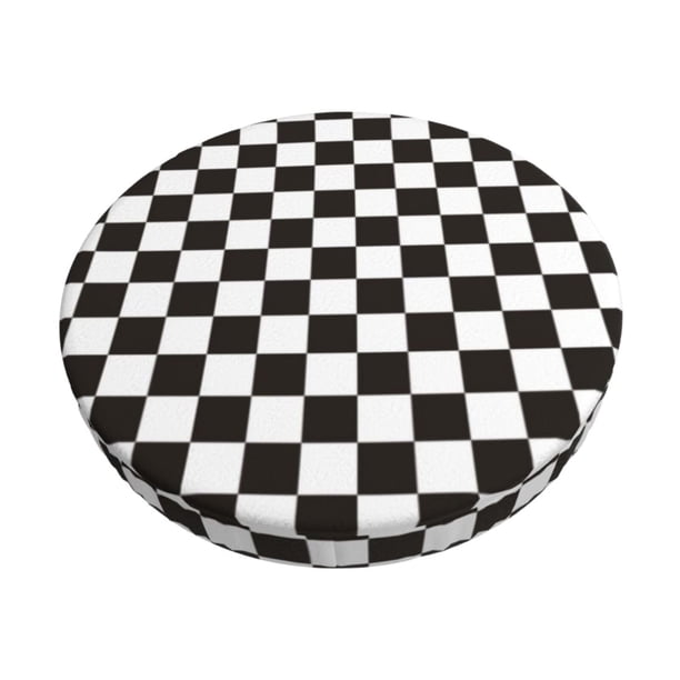 Disketp Black and White Checkerboard Funda Redonda para Taburete, Funda de Cojín para Silla de Bar Suave y Elástica-12 inch