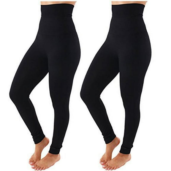 TD Collections Fleece Lined Leggings - High Waist Slimming Thick Tights - Many Colors (Black/Black)