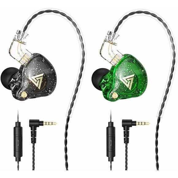 czcpp-Wired Gaming Earbuds, QKZ AK6 PRO in Ear Monitors, Deep Bass Sound Wired Earbuds, HiFi in Ear Headphones with New 1DD 10mm Dynamic Driver, IEM for Music Gaming Video Calling (with Mic, Black+Gr