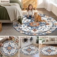 thumbnail image 5 of Round Rugs 3.3Ft, Boho Orange Blue Round Area Rug Washable Indoor Throw Carpet, Vintage Geometric Southwestern Soft Non Slip Circle Rug for Laundry Room Patio Home Decor Aesthetic, 5 of 8