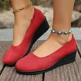 thumbnail image 5 of Hinvhai Women's Low Wedges Heels Closed Round Toe Pumps Comfortable Slip On Dress Work Wedding Shoes Red 9.5(43), 5 of 9